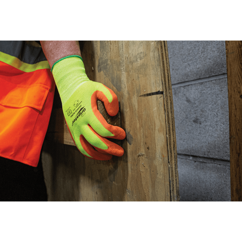 Gripster® Orange Etched Rubber Coated High-Visibility Lightweight Gloves with Cut, Abrasion, and Puncture Protection - 360HV