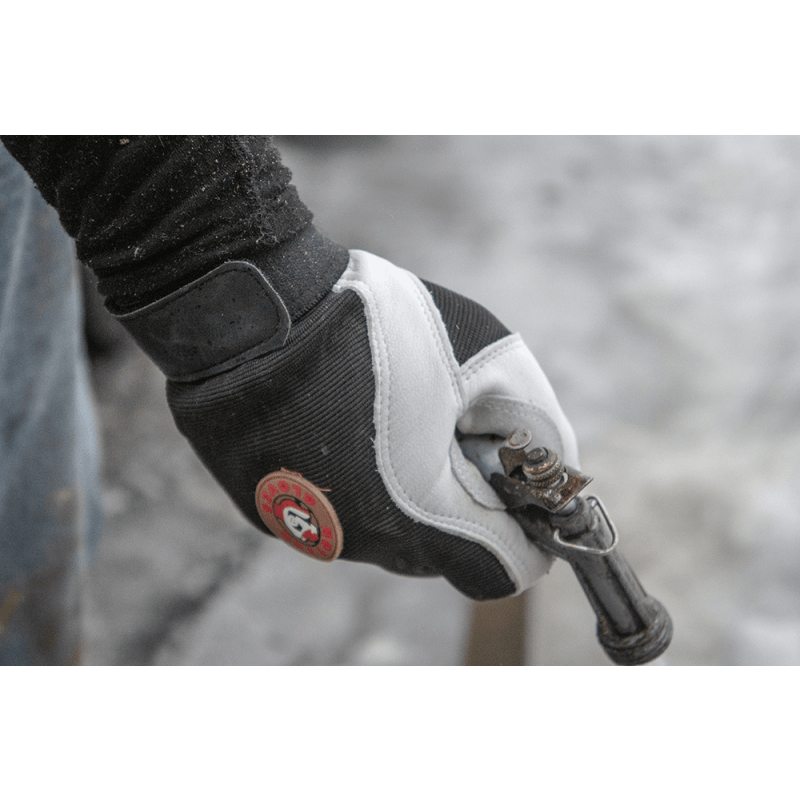 Premium-Grade Grain Goatskin Leather Double Palm Mechanics Style Gloves with a Spandex Back - HR3008