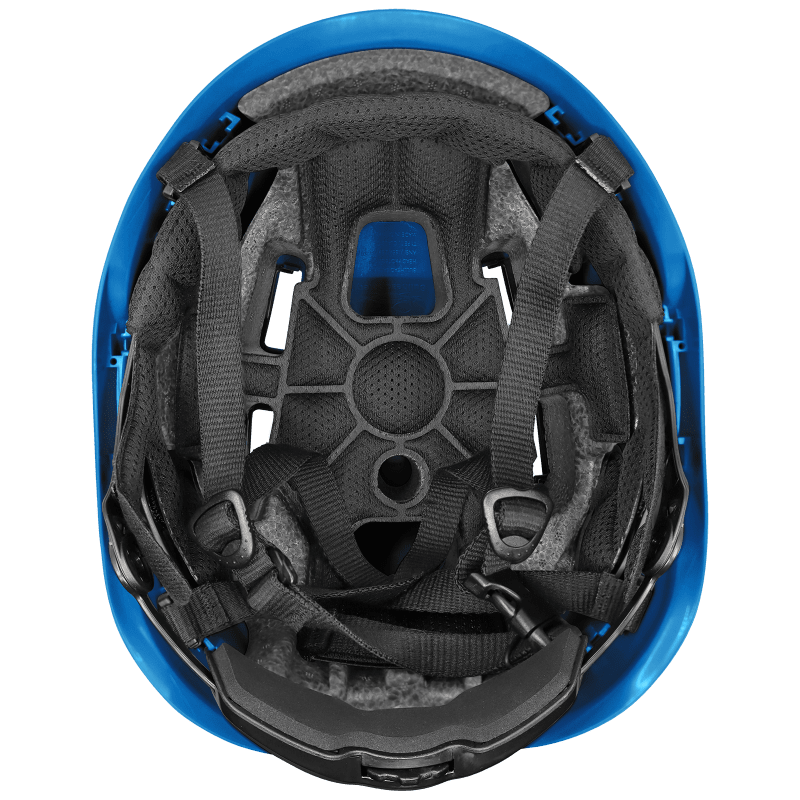 Bullhead Safety™ Head Protection Blue Type 2 Climbing Style Protective Helmet with Optional Venting, a Four-Point Chin Strap, and a Ratchet Suspension - HH-CH2-B