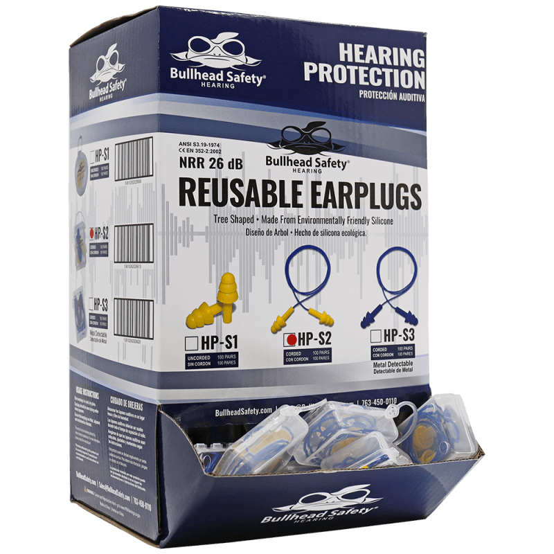 Bullhead Safety® Hearing Protection Corded Reusable Silicone NRR 26 dB Earplugs - HP-S2