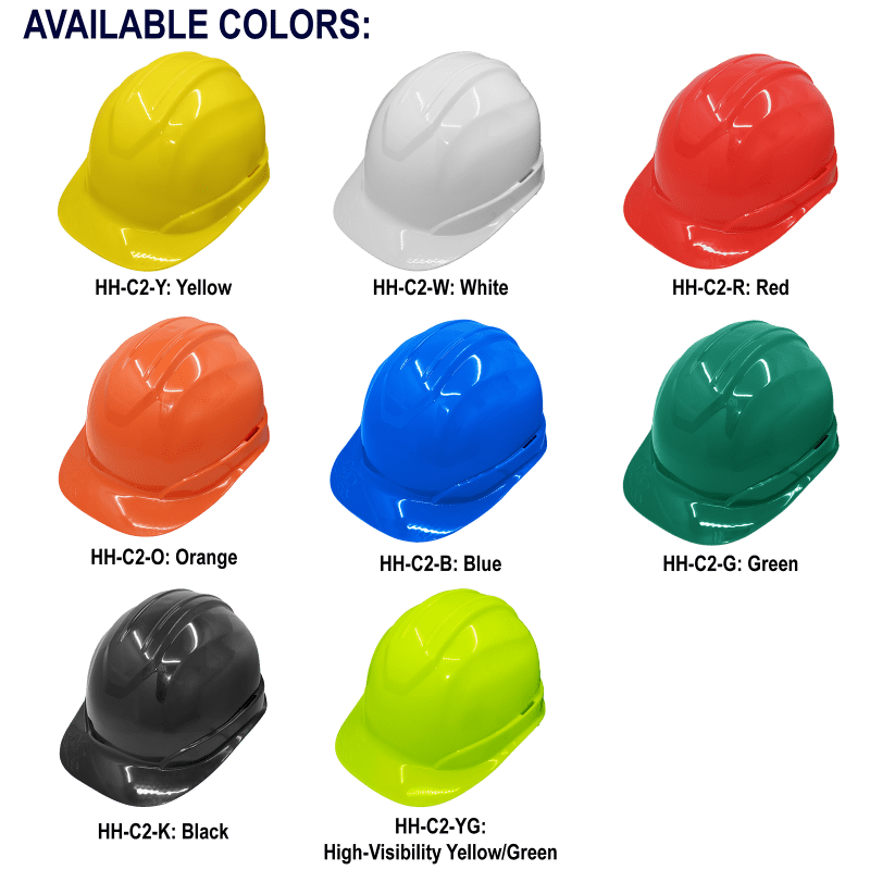 Bullhead Safety™ Head Protection Black Unvented Cap Style Hard Hat With Six-Point Ratchet Suspension - HH-C2-K