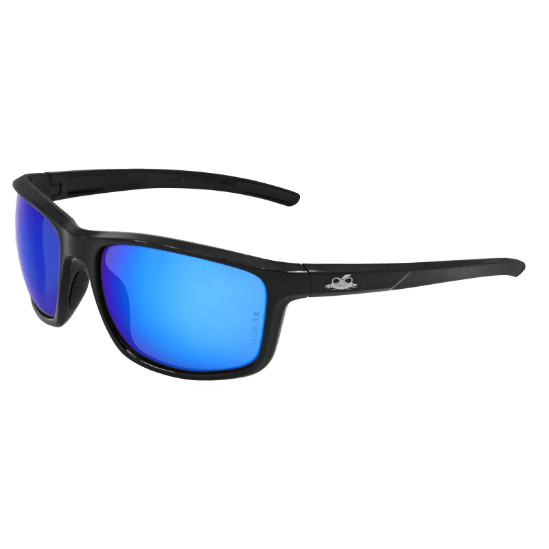 Pompano™ Blue Mirror Performance Fog Technology Lens, Shiny Black Frame Safety Glasses - BH2759PFT