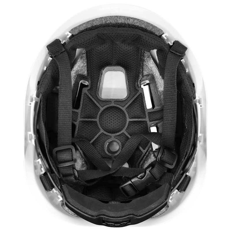 Bullhead Safety™ Head Protection White Type 2 Climbing Style Protective Helmet with Optional Venting, a Four-Point Chin Strap, and a Ratchet Suspension - HH-CH2-W