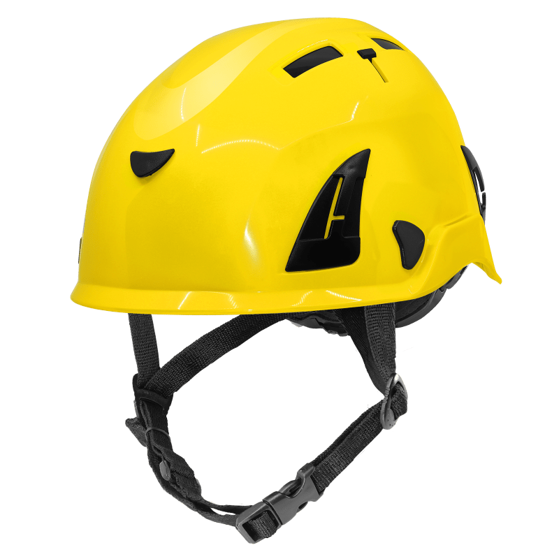 Bullhead Safety™ Head Protection Yellow Type 2 Climbing Style Protective Helmet with Optional Venting, a Four-Point Chin Strap, and a Ratchet Suspension - HH-CH2-Y