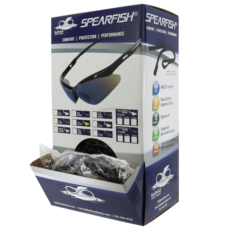 Spearfish® Clear Performance Fog Technology 2.5 Diopter Bifocal Reader Style Lens, Shiny Black Frame Safety Glasses - BH225125PFT