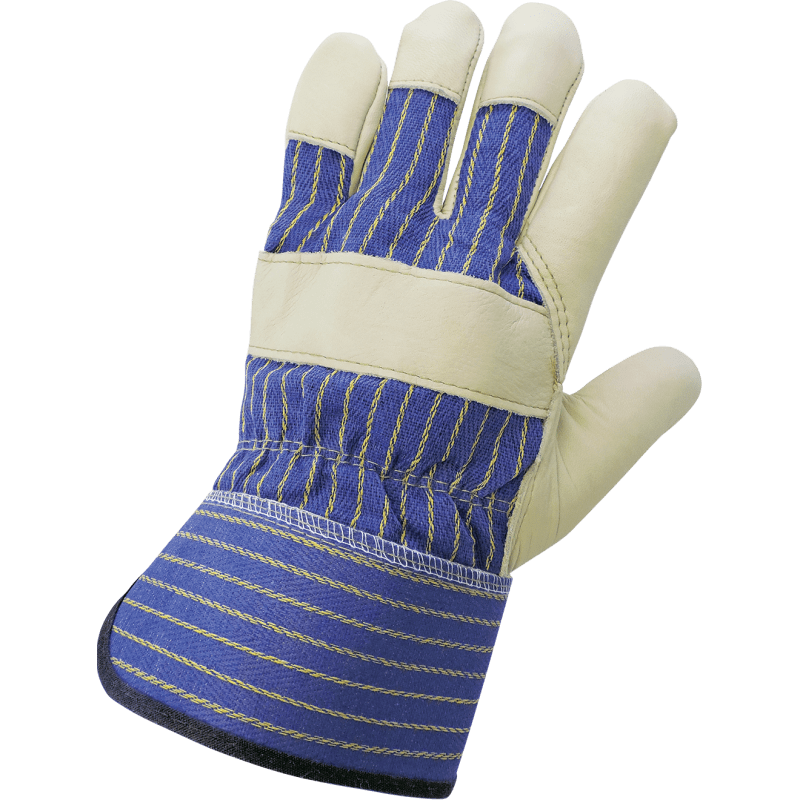 Premium Grain Cowhide Gunn Cut Leather Palm Gloves with Cotton Canvas Back - 1900