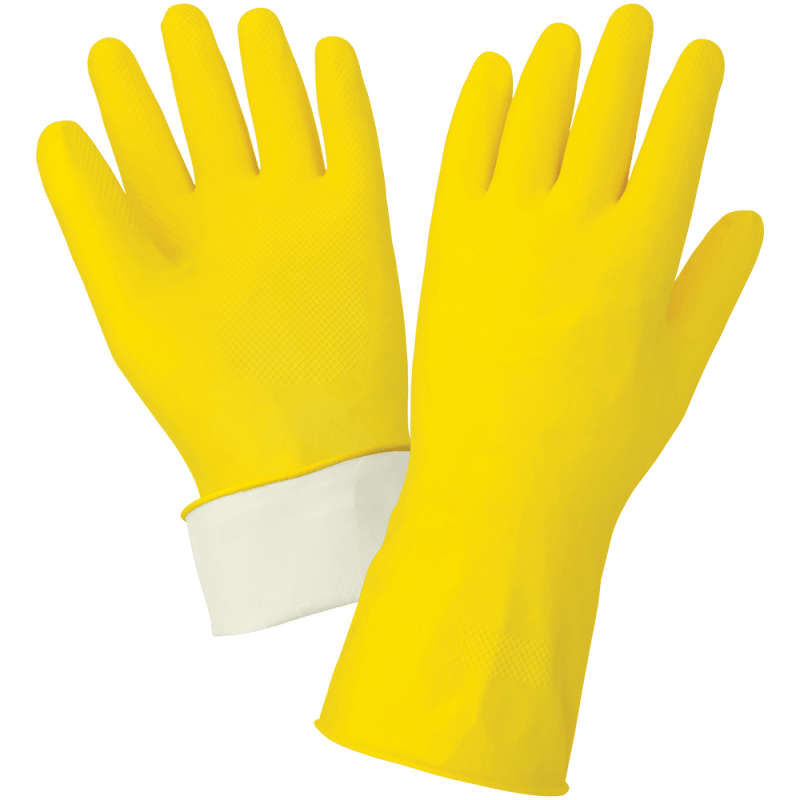 FrogWear® Premium 18-Mil Flock-Lined Yellow Latex Unsupported Gloves with Diamond Pattern Grip - 150F