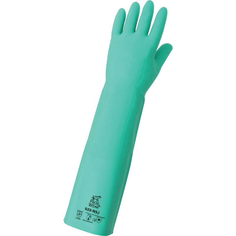 FrogWear® Extra-Long 22-Mil Green Nitrile Unsupported Gloves with a Raised Diamond Pattern Grip - 522