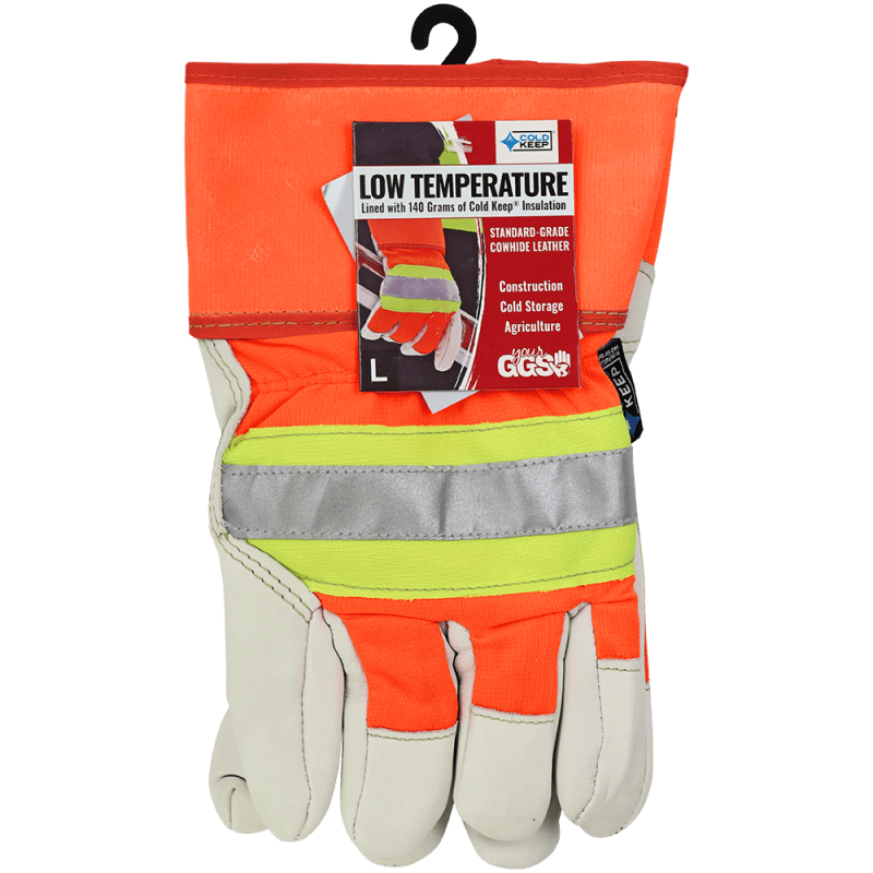 High-Visibility Insulated Cowhide Leather Palm Gloves with Safety Cuff - 2950HV