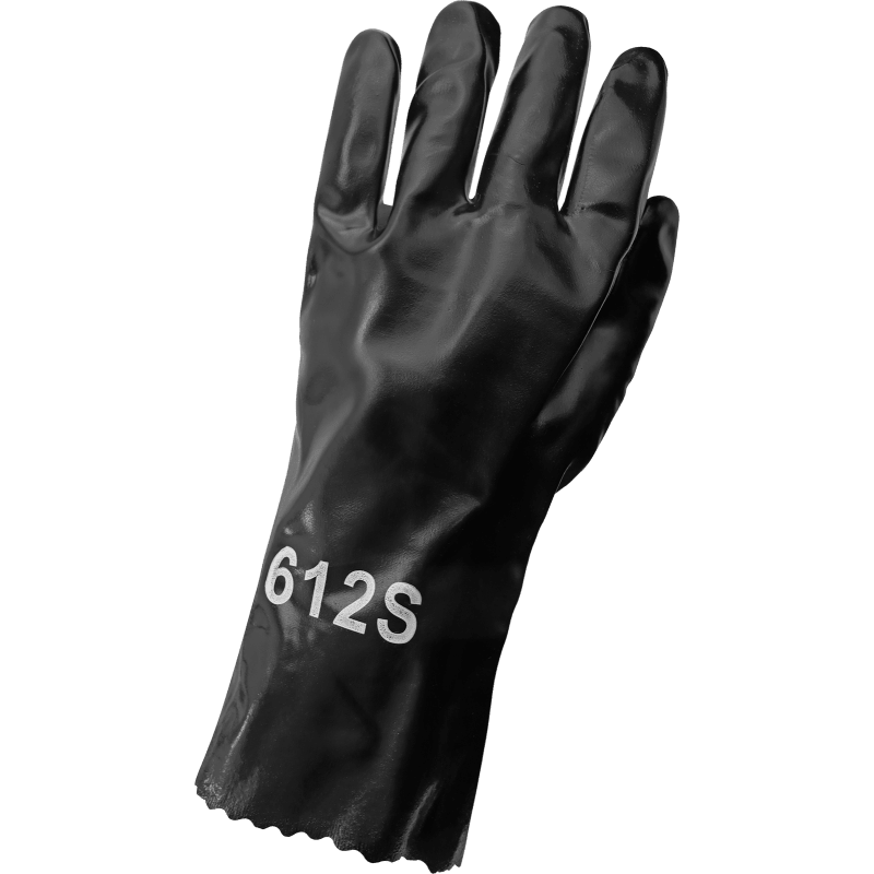 Economy 12-Inch Black Smooth PVC Chemical Resistant Gloves with a Cotton Interlock Liner - 612S
