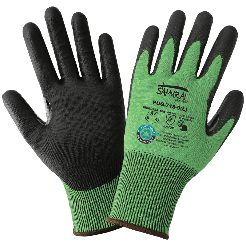 Samurai Glove® Tuffalene® UHMWPE/rPET Polyurethane Coated Cut Resistant Touchscreen Gloves - PUG-718