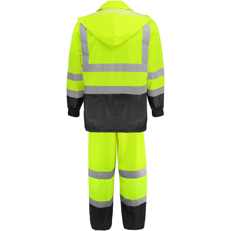 FrogWear® HV High-Visibility Yellow/Green Two-Piece Rain Suit Polyurethane Coated 150D Oxford Polyester - GLO-1590