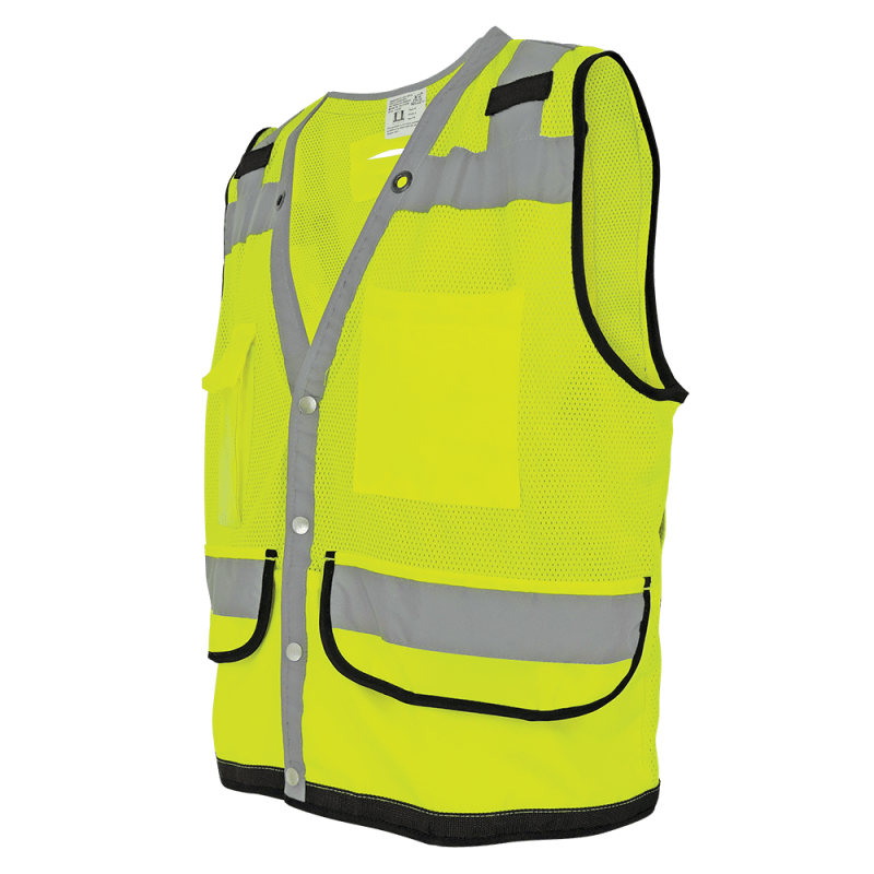 FrogWear® HV Lightweight High-Visibility Yellow/Green Mesh and Solid Surveyors Safety Vest - GLO-059