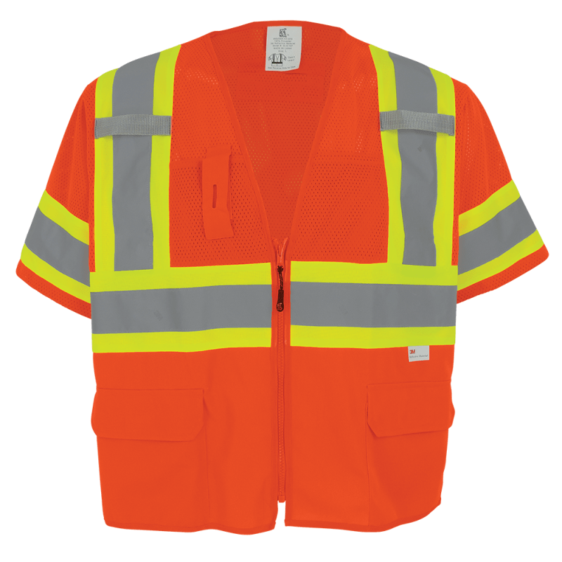 FrogWear® HV Mesh/Solid Polyester High-Visibility Orange Surveyors Safety Vest - GLO-147