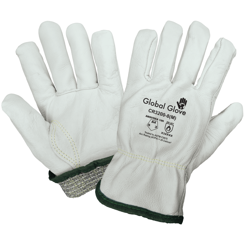 Cut, Abrasion, Puncture, and Heat Resistant Cowhide Leather Drivers Style Gloves with Aralene® Liner - CR3200