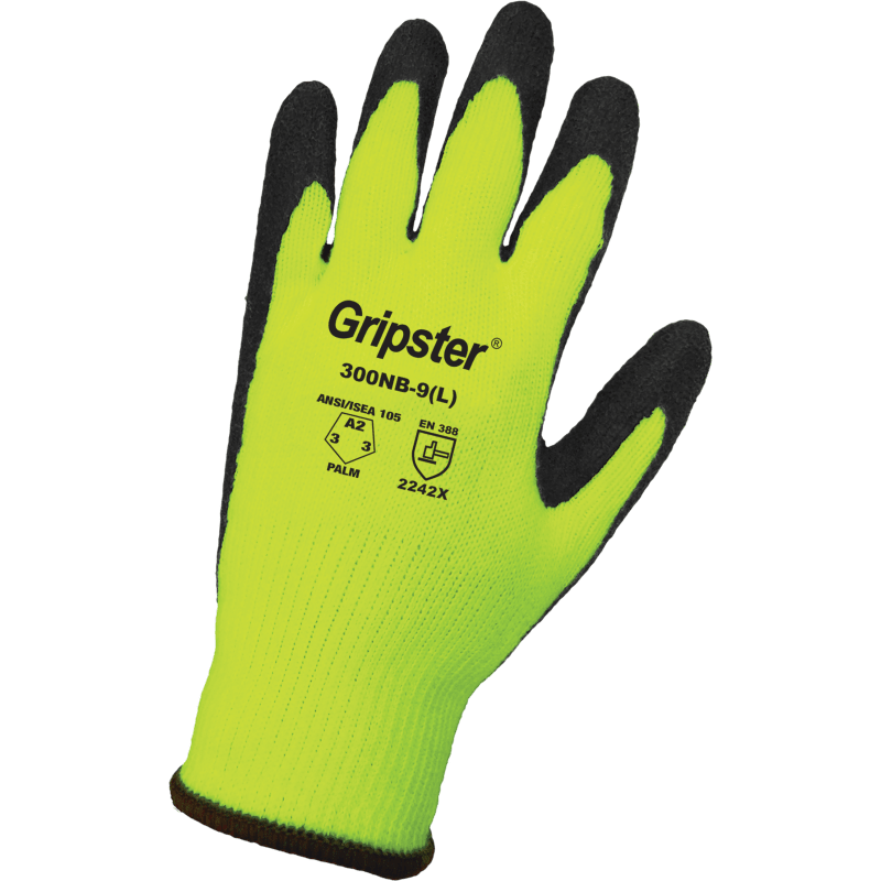 Gripster® Cut, Abrasion, and Puncture Resistant High-Visibility Gloves with an Etched Rubber-Coated Palm - 300NB