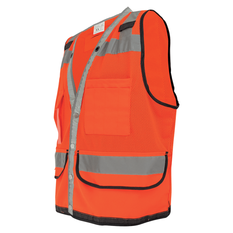 FrogWear® HV Lightweight High-Visibility Orange Mesh and Solid Surveyors Safety Vest - GLO-058