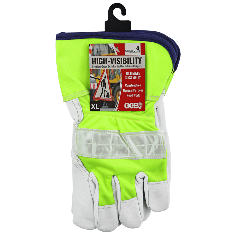 High-Visibility Nylon Back With Goatskin Leather Palm Gloves - 1100GHV