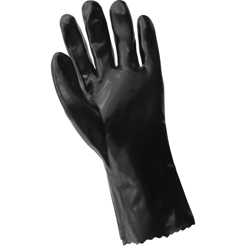 Economy 12-Inch Black Smooth PVC Chemical Resistant Gloves with a Cotton Interlock Liner - 612S