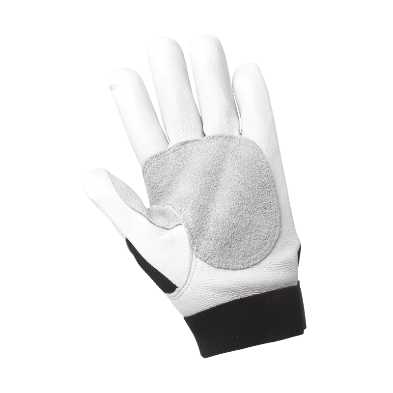 Premium-Grade Grain Goatskin Leather Double Palm Mechanics Style Gloves with a Spandex Back - HR3008