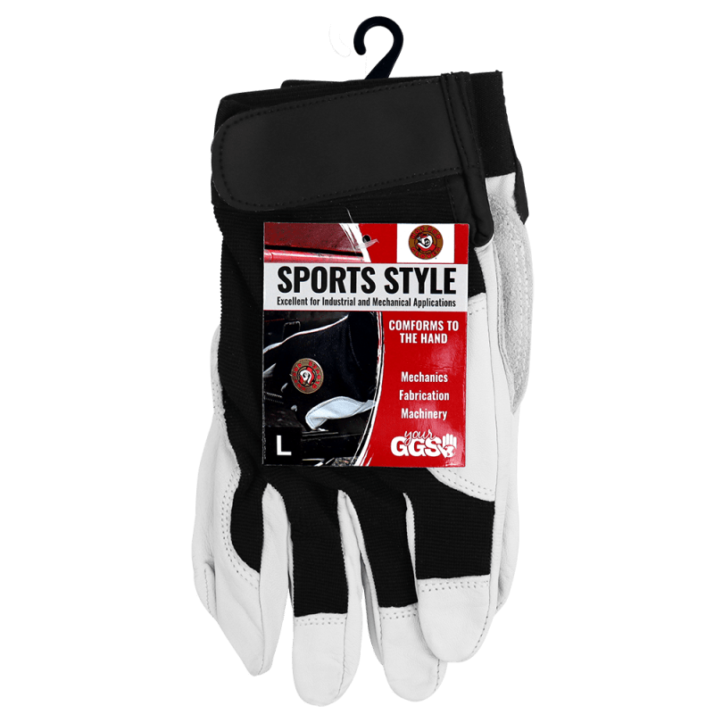 Premium-Grade Grain Goatskin Leather Double Palm Mechanics Style Gloves with a Spandex Back - HR3008