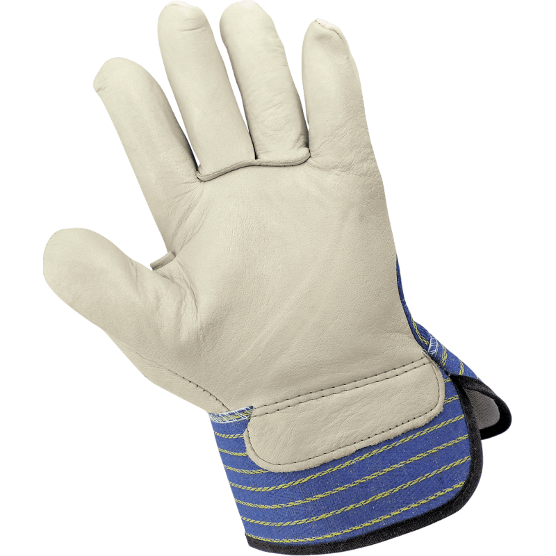 Premium Grain Cowhide Gunn Cut Leather Palm Gloves with Cotton Canvas Back - 1900