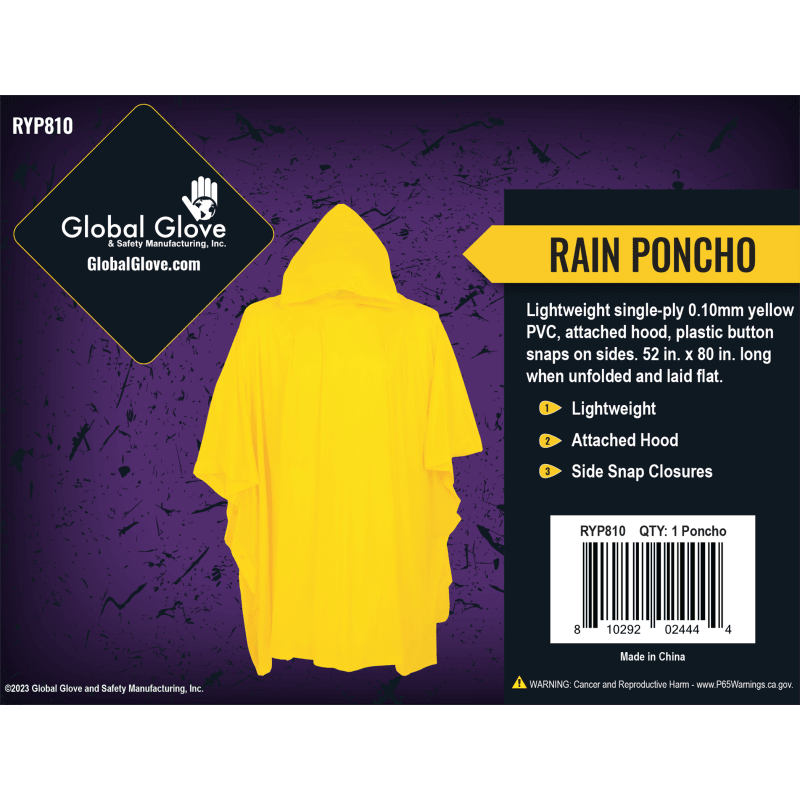 Economy Yellow PVC Rain Poncho with Hood - RYP810