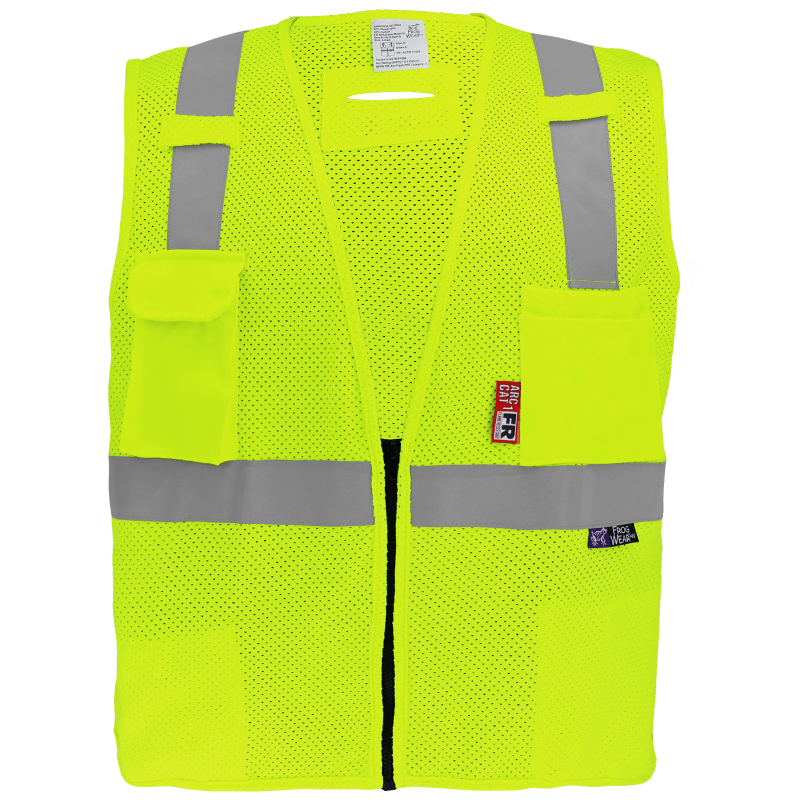 FrogWear® HV Flame-Resistant High-Visibility Yellow/Green Surveyors Safety Vest - GLO-022FR