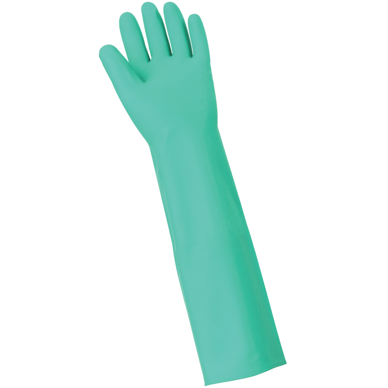FrogWear® Extra-Long 22-Mil Green Nitrile Unsupported Gloves with a Raised Diamond Pattern Grip - 522