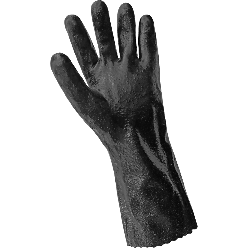 Economy 14-Inch Black PVC Chemical Resistant Gloves with a Cotton Interlock Liner - 614R