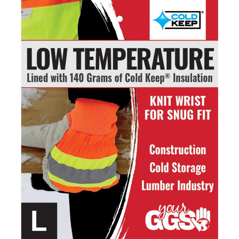 High-Visibility Standard-Grade Cowhide Leather Insulated Gloves with Knit Wrist - 2950HVKW
