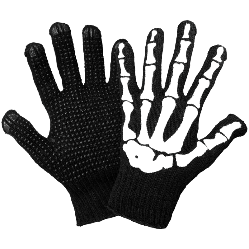 Skeleton-Patterned Polyester/Cotton String Knit Gloves with PVC Dotted Palm - LIMITED STOCK - S60SKD