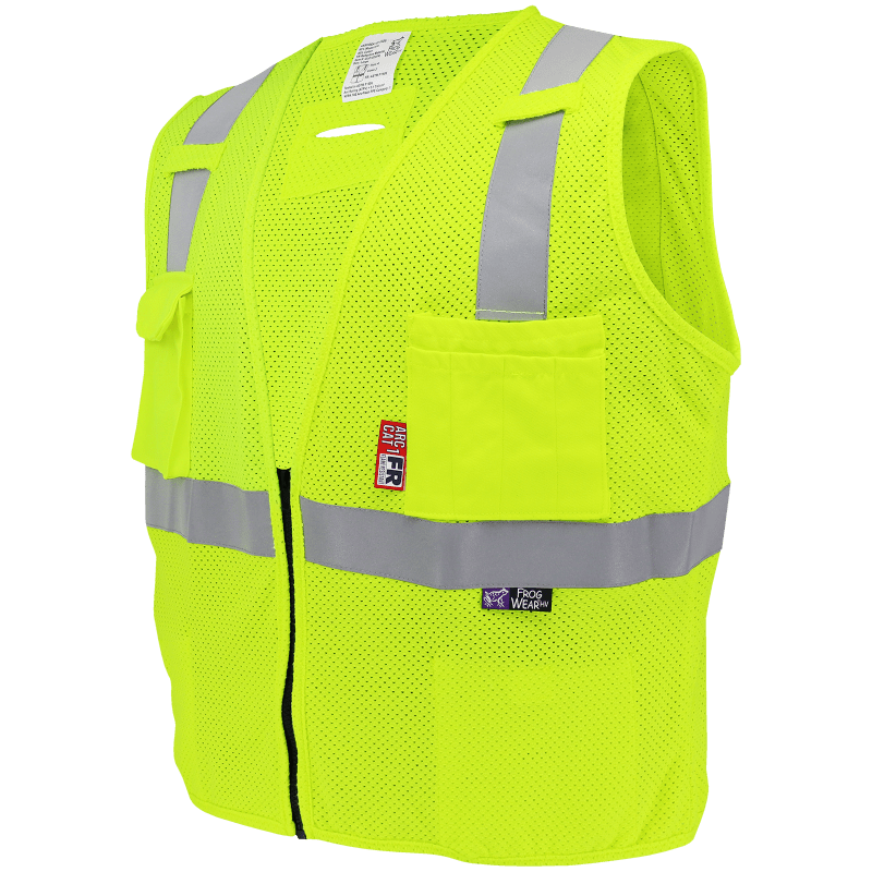 FrogWear® HV Flame-Resistant High-Visibility Yellow/Green Surveyors Safety Vest - GLO-022FR