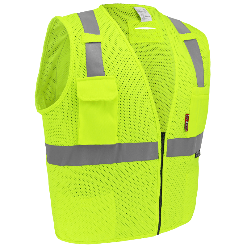 FrogWear® HV Flame-Resistant High-Visibility Yellow/Green Surveyors Safety Vest - GLO-022FR