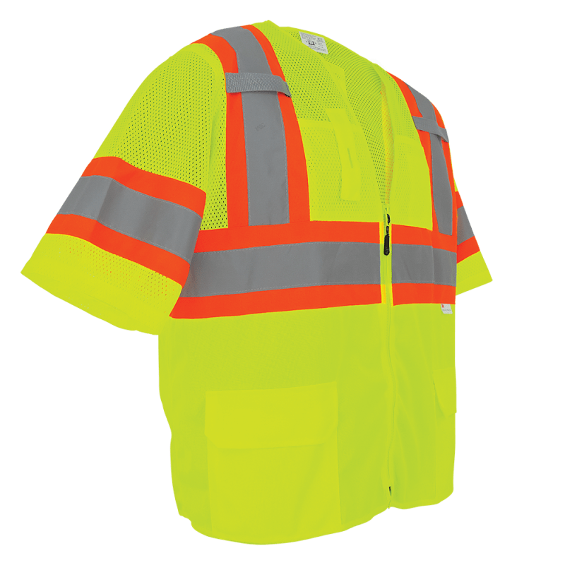 FrogWear® HV Mesh/Solid Polyester High-Visibility Yellow/Green Surveyors Safety Vest - GLO-127