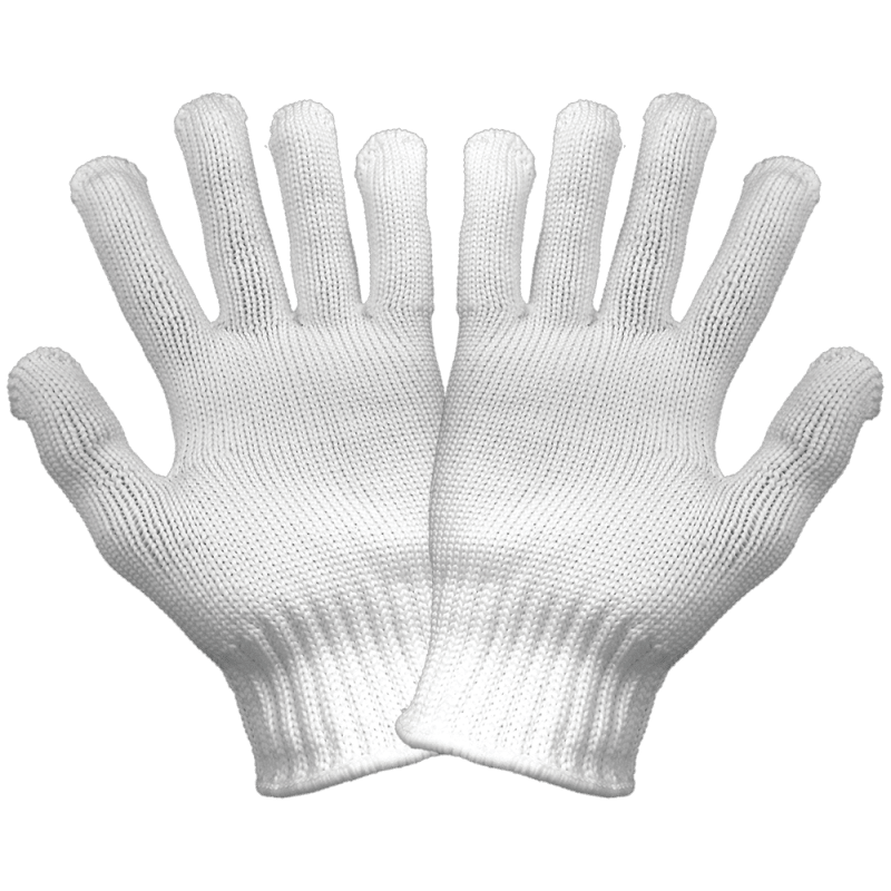 FDA Compliant, Heavyweight, Bleached White, Nylon, String Knit Gloves - N960