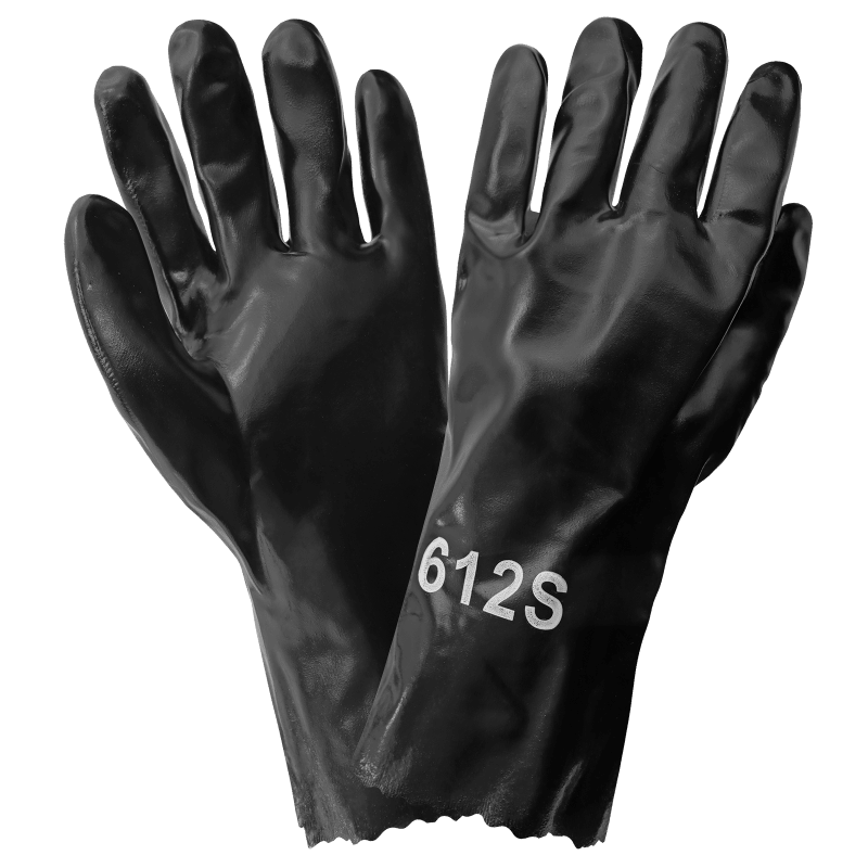 Economy 12-Inch Black Smooth PVC Chemical Resistant Gloves with a Cotton Interlock Liner - 612S