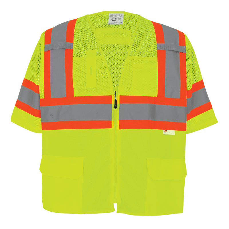 FrogWear® HV Mesh/Solid Polyester High-Visibility Yellow/Green Surveyors Safety Vest - GLO-127
