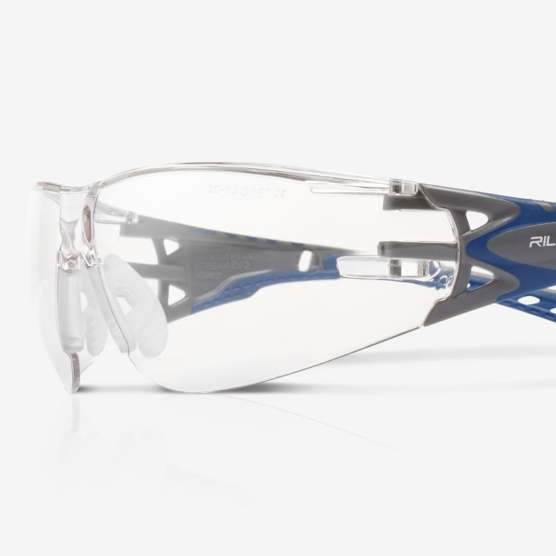 Stream Evo™ Eco Clear Anti-Fog Lens, Gray and Blue Frame Safety Glasses - RLY00370