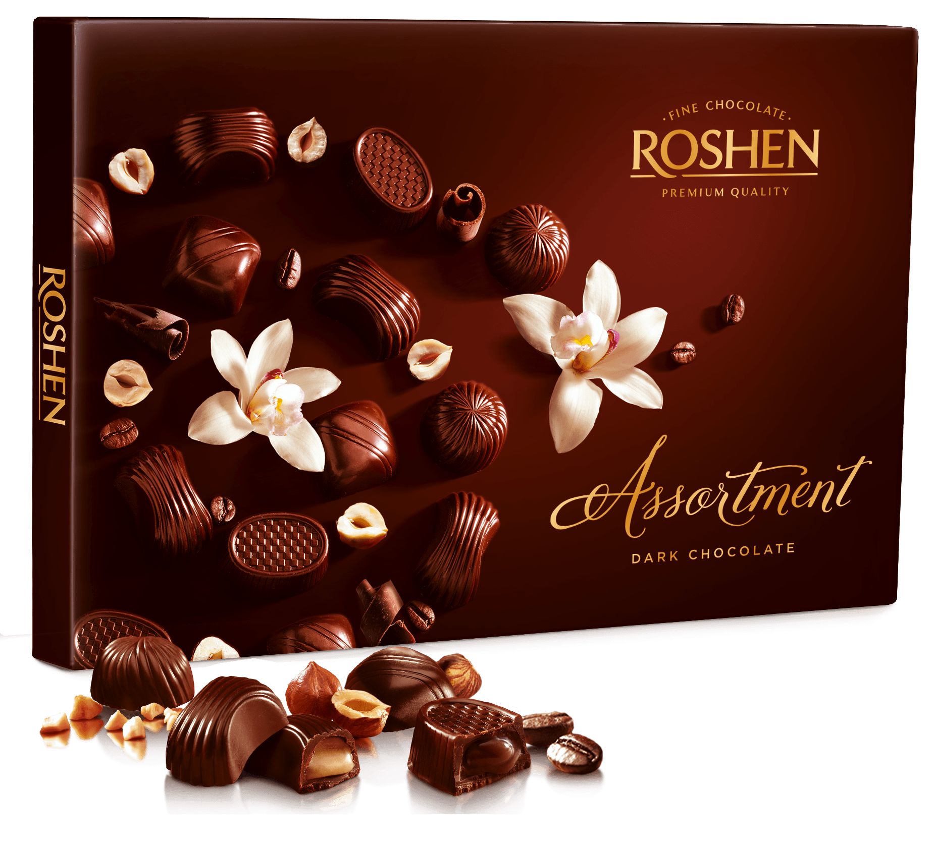 Ассорти Roshen шоколад. Набор конфет Roshen Premium Pralines, темный шоколад, 348г. Roshen assortment Dark Chocolate. Assortment конфеты коробка.