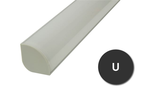 GlowbackLED 8 feet aluminum profile U in a satin aluminum finish, with a frosted lens, endcaps and mounting clips