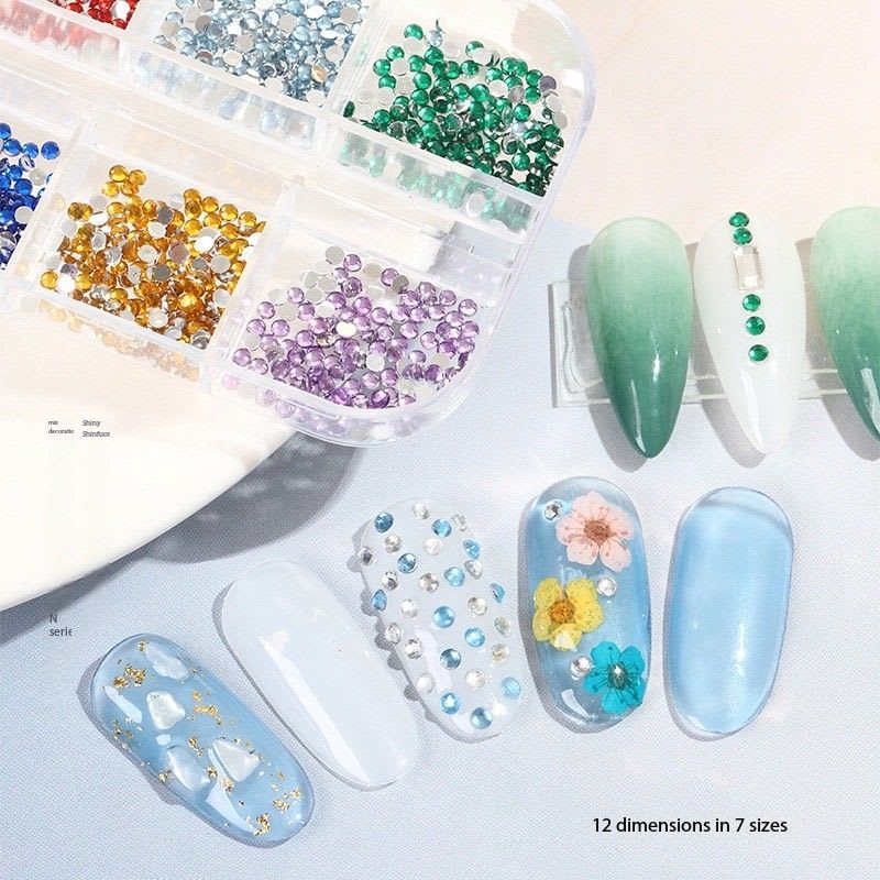 3D 12-Grid Glitter Nail Art Decorations AB Crystal Rhinestone Diamond Jewels in Heart Shape Design Charm Nail Decorations Manicure Tools-2