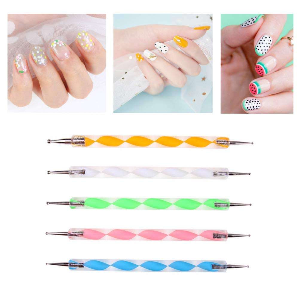 5Pcs/set Nail Art Double-Ended Spiral Dotting Pen Acrylic Gel Polish Polka Dot DIY Painting Nail Art Point Drill Pen Manicure Kit-1