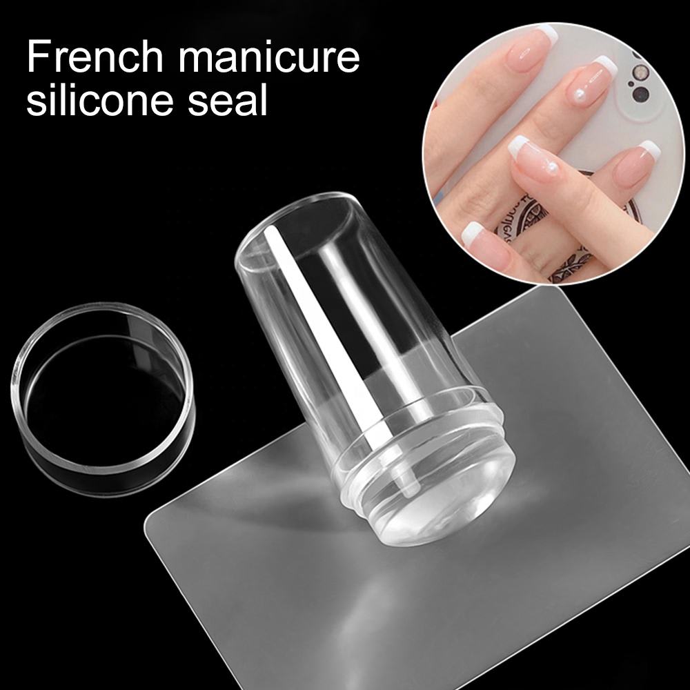 1 Set Silicone Seal Transparent French Nail Art Stamper Template Kit DIY Nail Art Tools Stamping Templates Pattern Nail Art Stamp Plate Transfer Tool Manicure Kit