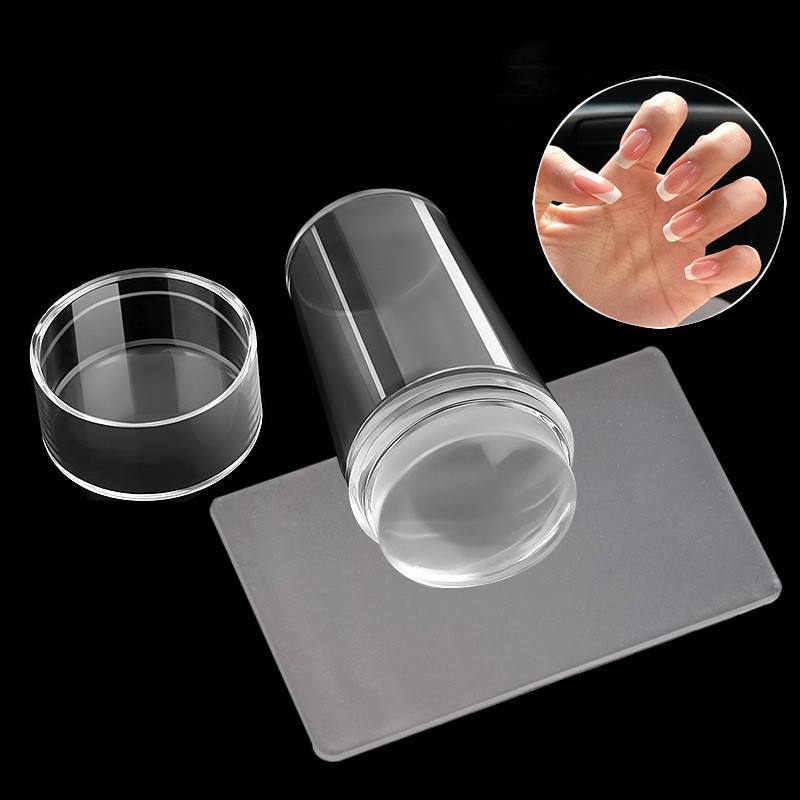 1 Set Silicone Seal Transparent French Nail Art Stamper Template Kit DIY Nail Art Tools Stamping Templates Pattern Nail Art Stamp Plate Transfer Tool Manicure Kit-1