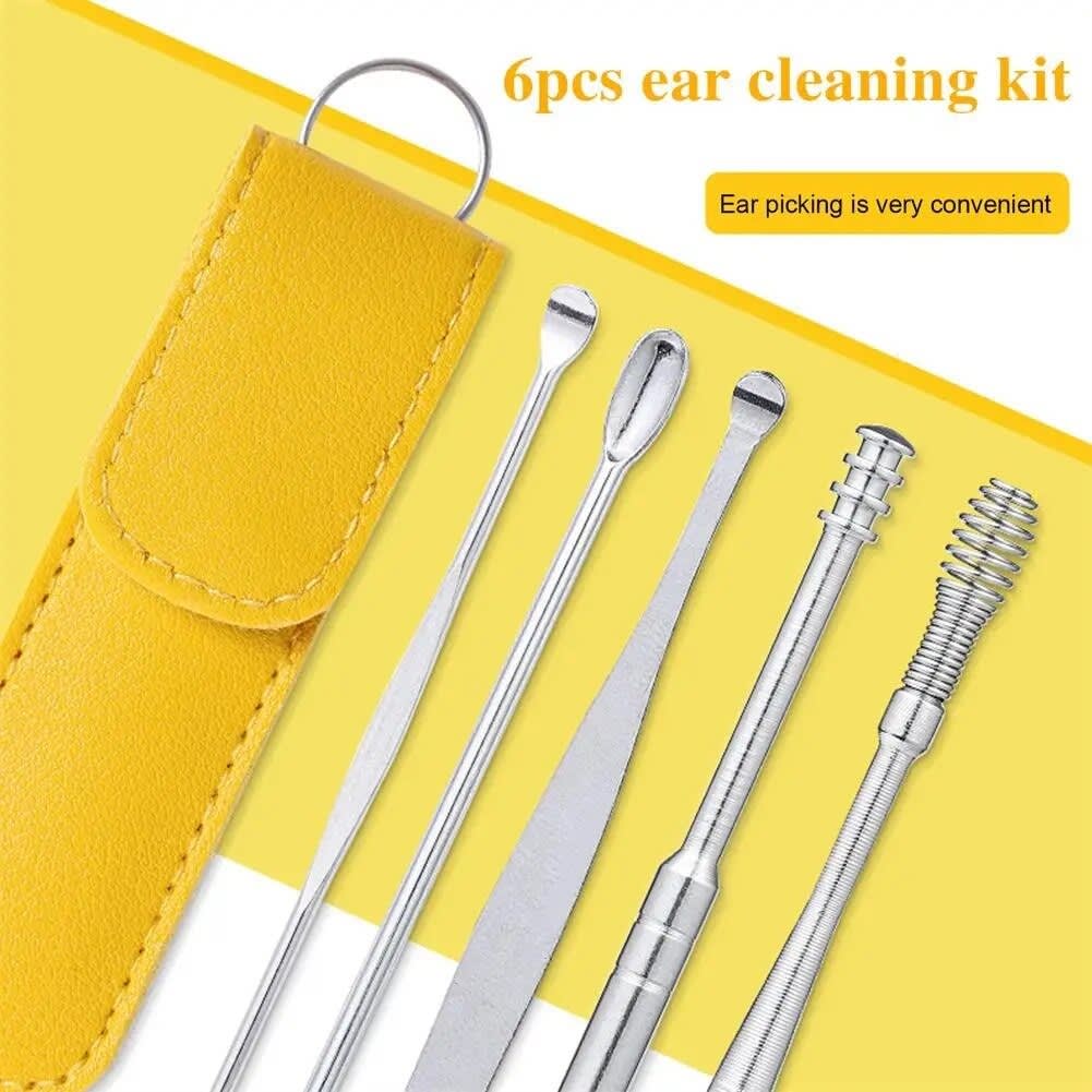 6pcs/set Ear Cleaner Wax Vac Removal Stainless Steel Ear Wax Pickers Ear Cleaning Tools Spoon Earwax Remover Beauty Health Earpick