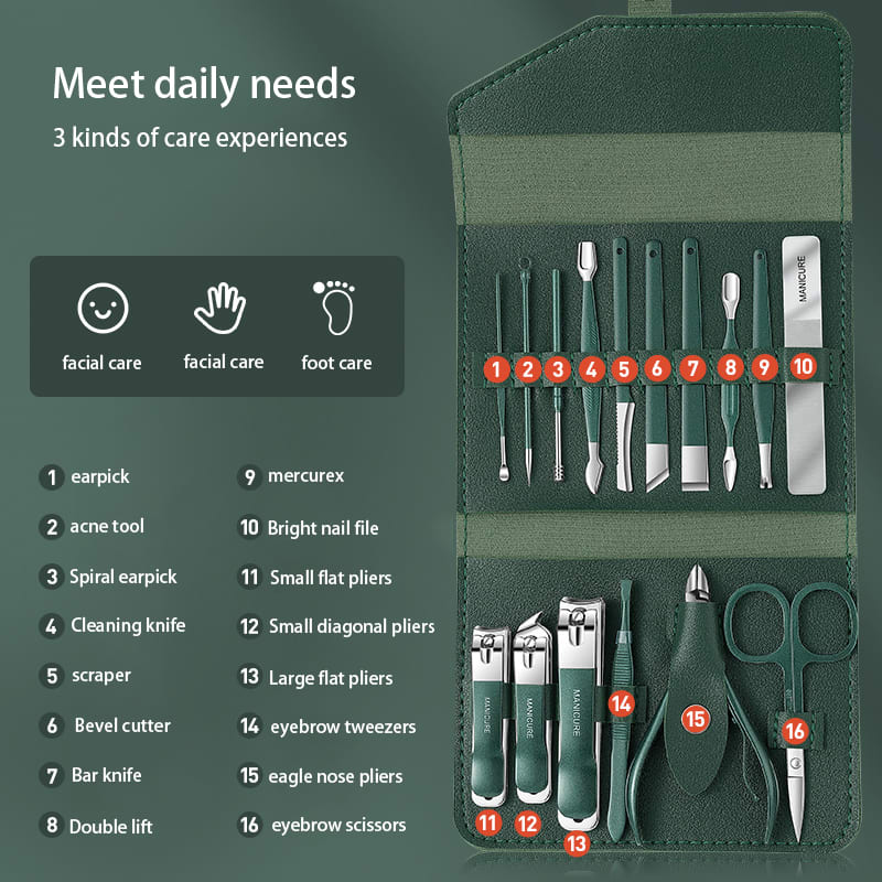 High quality 16 Set of Portable Nail Clipper Set Nail Clipper Stainless Steel Pedicure Professional Kit Beauty Manicure Set-3