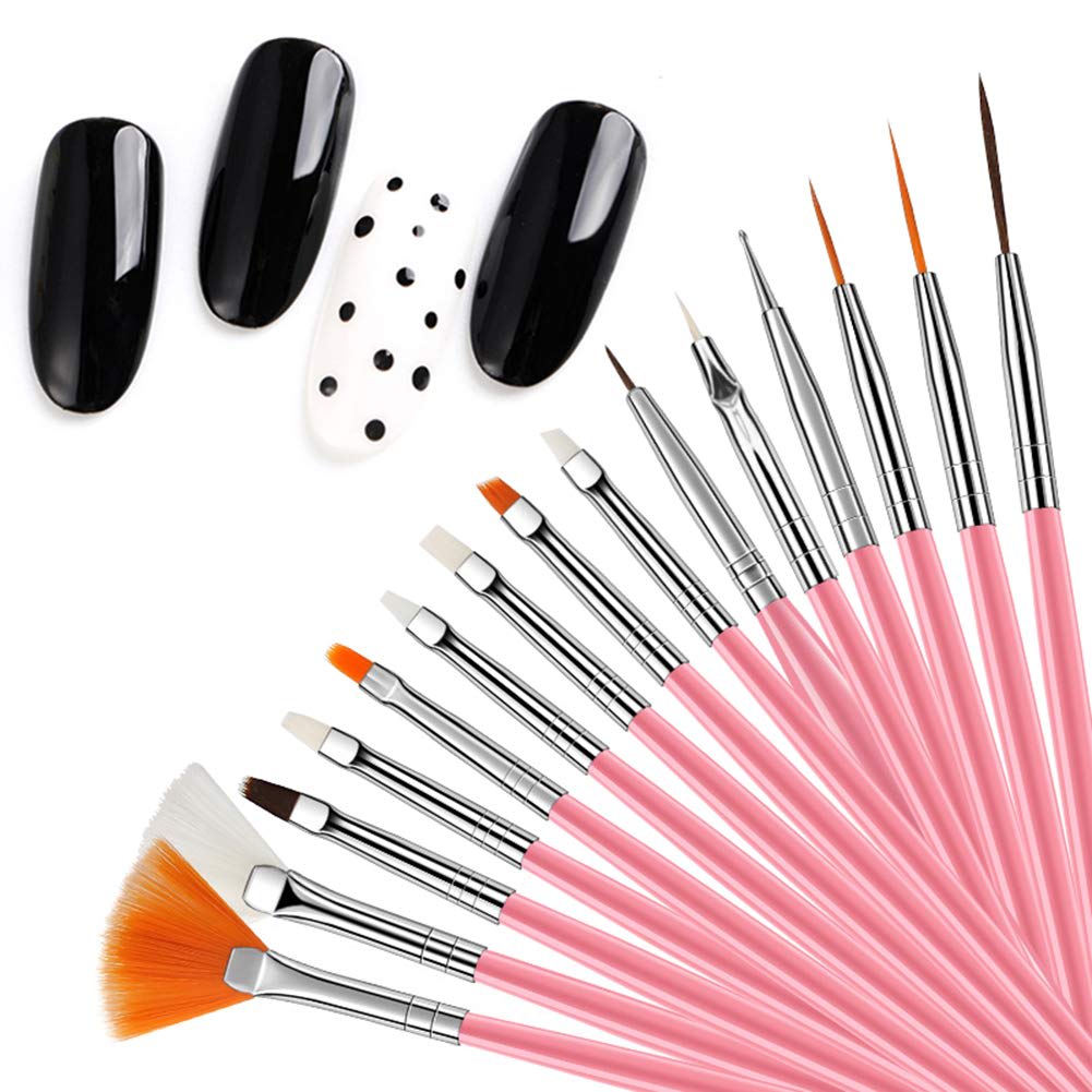 15pcs Nail Art Painting Brush Set UV Gel Nail Polish Pen Brush Acrylic Nail Design Kit DIY Painting Drawing Gel Paint for Nails Art Polish Thin Brush