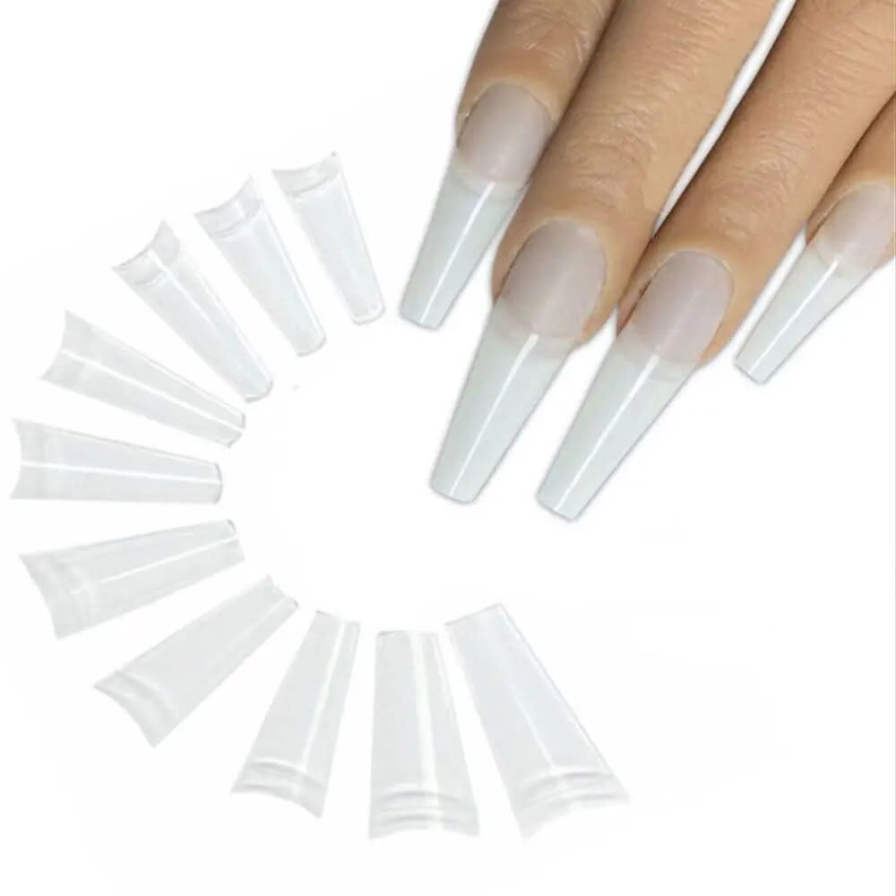 100Pcs/Box Natural French Manicure Long Coffin Full Cover Plastic Nails Tips Manicure DIY Beauty Soak Off False Nails Packing Box Extension For Nail Art Manicure Tools-2