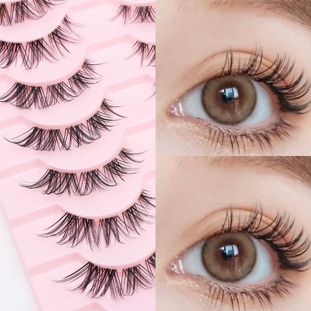 10 Pairs Eyelashes 3D Natural False Lashes Fluffy Soft Cross Manga Lashes Clear Stem Wispy Natural Eyelash Extension Makeup-1